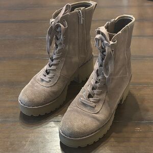 Vince Camuto Taupe Suede Lace-Up/Side Zip Boots